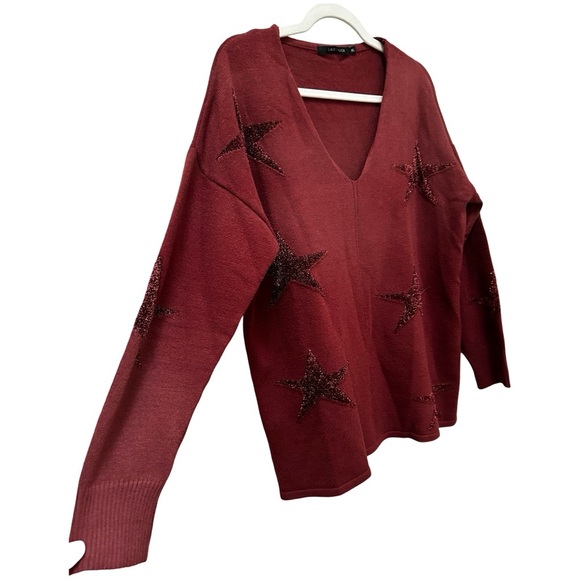 Lauren Vidal Burgundy Star Print V-Neck Sweater – XL - Picture 5 of 13